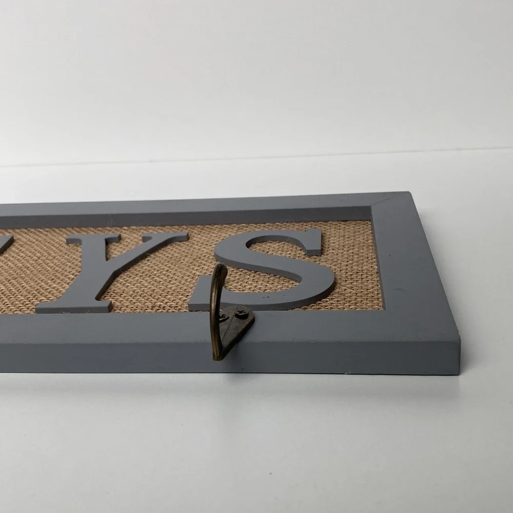 Decorative Gray Key Sign with Hooks